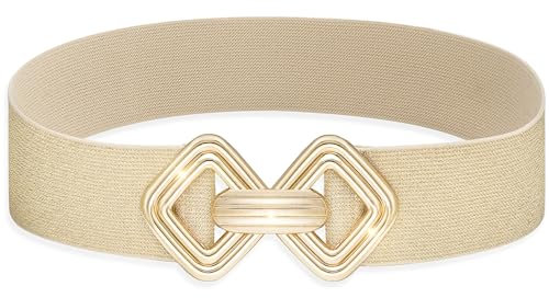 MESU Femmes Large Ceinture Élastique Ceinture Élastique à La Taille Pour Les Robes Beige Avec Boucle Dorée 95cm