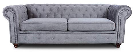 Easy4You Chesterfield Grau 3-Sitzer Sofa Sofas für Wohnzimmer Sofagarnituren mit Holzfüße Set Sofas & Couches Capri 09