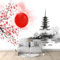 Japanese Style Red Sun Architecture Wallpaper Bedroom Kids Boys 3D Wallpaper Mural White Kids Teens Room 3D Poster Photo Wall Decoration Themed Room Playroom 400x280 cm