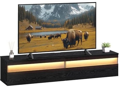 VASAGLE Mobile TV da Parete, Tavolino Porta TV, Pensile Sospeso, Mobile da Soggiorno, per Vari Televisori, per Soggiorno, Stile Moderno, 147 x 35 x 30 cm, Nero Ebano LTV133B02