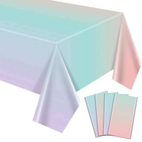 4 Pack Regenbogen Tischtuch, 130x220cm Pastell Tischdecken Bunte Regenbogen Tischdecken für Eiscreme Party Dekorationen Hochzeit Ostern Mädchen und Prinzessin Geburtstag Party Zubehör