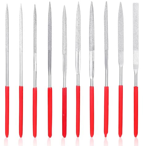 10 Stück Mini Diamond Files Set Mini Feilen Set Diamant Nadelfeile Nadelfeilen Metall Diamant-Feilen-Set Diamantbeschichtetes Werkzeug Feilen Diamant für Holz Stein Kunststoff(3 x 140mm)