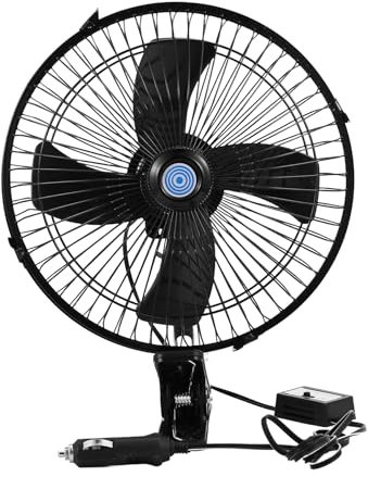 Sreuyong 10 Inch 12V Car Electric Fan Adjustable Speed Oscillating Cooling Fans with Clip for Home Travel Car Truck