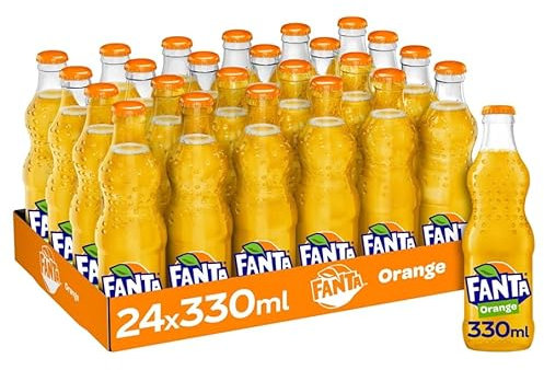 Fanta Orange Glass Bottles 24 x 330ml Sparkling Orange Fruit Drink With Sugar And Sweeteners Suitable For Vegetarians And Vegans
