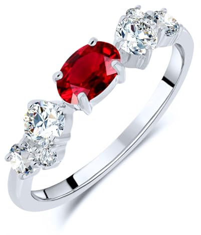 Planetys - Ring aus Sterling-Silber 925/1000, rhodiniert, für Damen, mit natürlichem Rubin-Edelstein, ovaler Schnitt, 54 (17.2), Metall, Rubin