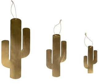 ZocoChic Decoración de Pared, Set de 3 Cactus de Latón Artesanal, 15, 25 y 35 cm, Dorado, Hecho en Marruecos.