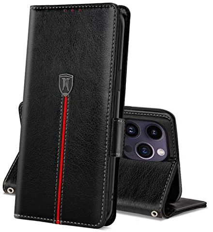 MAMA MOUTH Cover Per iPhone 14 Pro Max, Custodia Flip Pelle Portafoglio, Magnetica Libro Slot Schede Cover, Silicone TPU Bumper Wallet con Supporto Antiurto Case Per iPhone 14 Pro Max Nero Profondo