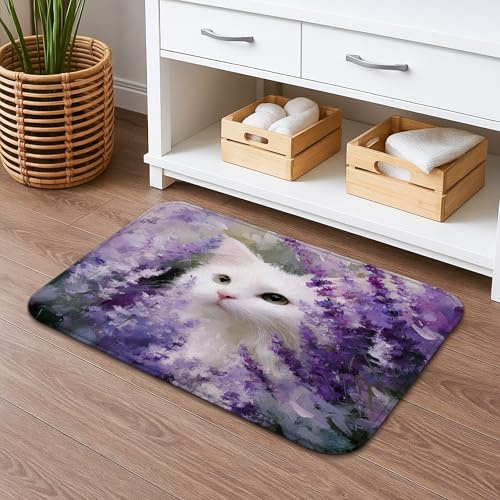 Badematte mit floralem Katzenmotiv, schnell trocknend, saugfähig, rutschfest, Frühlingsdekor, Flanell, waschbar, Badteppiche für Badezimmer, WC, 50,8 x 81,3 cm