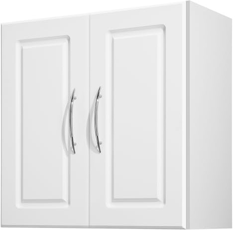 VEVOR Laundry Room Wall Cabinet, 2-Tier Wall Mounted Hanging Cabinet with Adjustable Shelf, Cupboard Storage with 2 Doors, for Kitchen, Bathroom, Laundry, 11.8 x 23.6 x 23.6 in (D x W x H), White