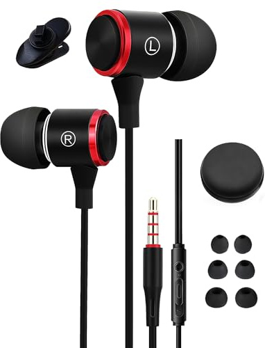 BDJXCUSA Écouteurs filaires avec étui pour MacBook Air 13 2025, prise audio 3,5 mm avec contrôle du volume pour Chromebook MP3, MP4, écouteurs antibruit, embouts S, M, L