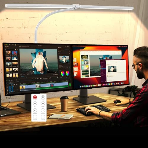 MACASA LED Desk Lamp with Clamp, Dual Head Monitor Light, Remote