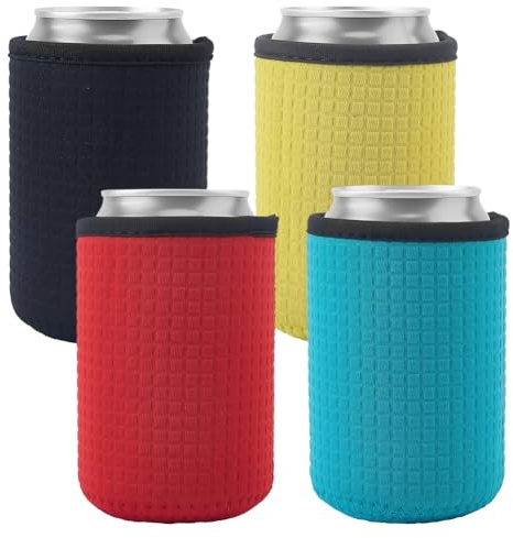 CRASPIRE 4 Colors 12oz Standard Can Sleeves Black Insulators Soft Cloth Cup Beer Neoprene Sleeves Coolers Holder Non-Slip Neoprene Can Coolier Sleeves for Water Bottle Drink Koolies