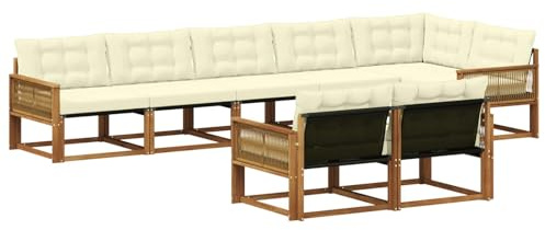 vidaXL Outdoor-Sofagarnitur mit Kissen 8 pcs Natur und Creme, Gartenmöbel, modernes Outdoor-Sofa, Robustes Eckset für Terrasse, Lounge und Komfort