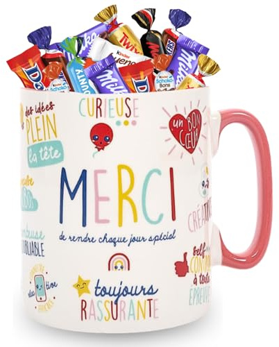 KINDER, MILKA, CÉLÉBRATIONS - Mug XXL et 60 Chocolats - Cadeau Merci | Cadeau pour Remercier les Maîtresses, Atsem & Nounous, Collègues, Soignants