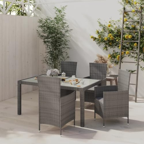 Versear Gartenmöbel Set Rattan 4 Personen Polyrattan Sitzgruppe für 4 Personen Gartenmöbel Set mit Tisch und 4 Stühlen Terrasse Sitzgruppe Essgruppe Garnitur Set-Grau und Weiß-5-tlg/150 cm