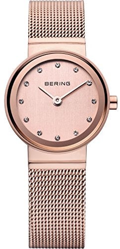 BERING Damen Quarz Uhr | Armbanduhr 22 mm roségoldenes Edelstahlgehäuse und rosé goldenes Zifferblatt | Milanaisearmband | Saphierglas | 3 ATM | 10122-366