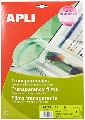 Apli 001268 20 Films Transparent pour Imprimante Laser, 210 x 297 mm