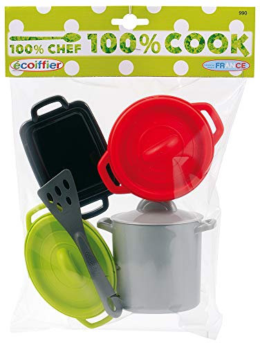 Jouets Ecoiffier - 990 - Sachet de marmites pour enfants 100 % Chef - 8 pièces - Jeu d'imitation - Dès 18 mois - Fabriqué en France