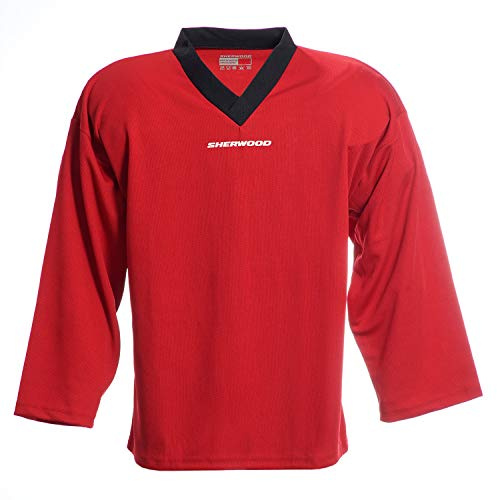 SHER-WOOD - Eishockey Trainingstrikot für Erwachsene I stilvolles Practice Jersey aus gelochtem, Rot, Gr. M