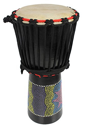 A-Star 7 Zoll bemalte bunte afrikanische Djembe-Trommel – authentisch handgefertigt, Seil gestimmt, Fell aus Naturfell – 40 cm Höhe, 18 cm Durchmesser