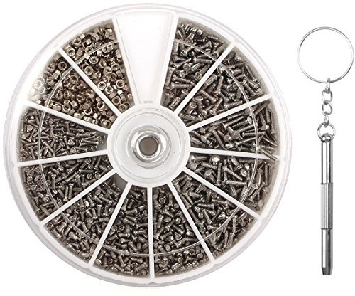 ETopLike 1000 Stück M1 M1.2 M1.4 M1.6 Edelstahl Schrauben & Muttern Set Sortiment Kit Werkzeug mit Mini 3 in 1 Schraubendreher Schlüsselanhänger für Brillen/Handy/Uhren