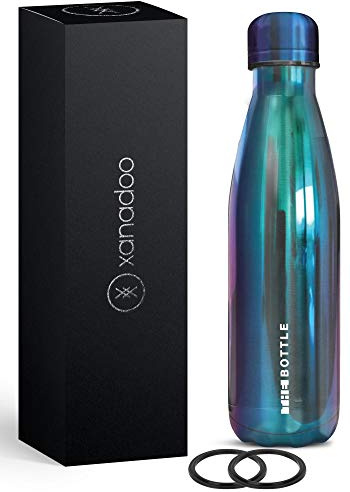 Xanadoo Edelstahl Trinkflasche Kohlensäure geeignet I Eco Thermosflasche ohne Plastik, BPA-frei & auslaufsicher I Isolierte Wasserflasche für Camping, Outdoor, Sport, Schule (blau Chrome, 500ml)