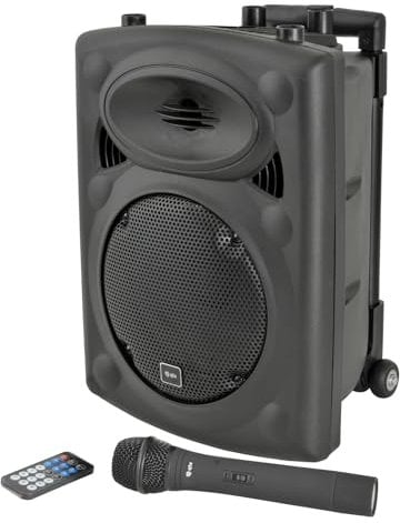 QTX, QR8BT PA: Powerful Portable PA with Bluetooth Connectivity, One Wireless Mic, Internal Rechargeable Battery, Trolley Handle and Wheels