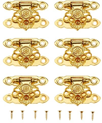 6 Pcs Box Buckle Latch Clasps with Screws Cabinet Hasp for Jewelry Wooden Box Case Decorative Hasp Latch Buckle, Gold, 35 x 25mm
