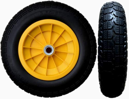 KetoPlastics 14 YELLOW PUNCTURE PROOF WHEELBARROW WHEEL, TRUCK WHEEL, LAUNCHING TROLLEY, CART 3.50/4.00-8 CHOOSE YOUR BORE SIZE (20MM ROLLER BEARING)