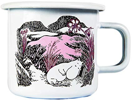 Mumin Tasse Originals, Emaille, 370ml, Becher mit Toves originalkunst in Geschenkbox - Nap at the Meadow