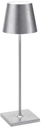 Zafferano, Poldina Pro Lampe mit Silberfarbenes Blatt, Kabellose, Wiederaufladbare Tischlampe mit Touch Control, Für den Innenbereich Geeignet, Dimmer, 2200-3000 K, Höhe 38 cm