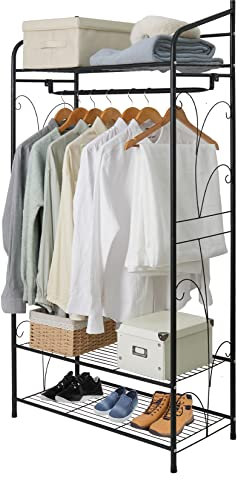 UNHO Armoire Ouverte à Vêtement: Penderie à Vêtements Fer Solide Porte Manteau sur Pieds Métallique Noir Idéal pour Entrée Chambre Vestiaire Appartement - 161x79x36cm