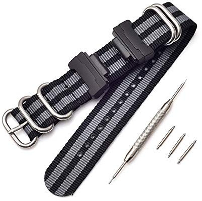 Shieranlee NATO Nylon Strap Watchband for Casio G-Shock GA-110 120 GA-400 GD-100 DW-5600 GLS-8900 Canvas Men Bracelet Band Black Adapters