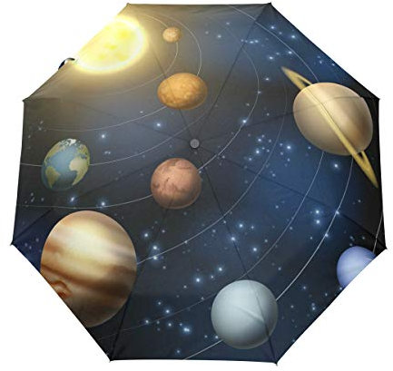 HMZXZ RXYY Universum Galaxis Sonnensystem Planets Enkelkinder Falten Auto Öffnen Schließen Regenschirm für Frauen Männer Jungs Mädchen Winddicht Kompakt Reise Leicht Regen Regenschirm