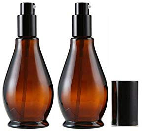 VASANA 2PCS Empty Refillable Amber Glass Lotion Pump Press Bottles Jars Makeup Face Cream Toiletries Toner Liquid Travel Containers Emulsion Essential Oil Dispenser