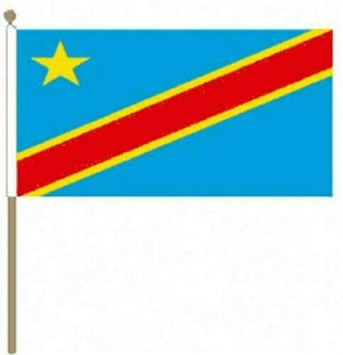 FlagSuperstore© Drapeau du Congo DR 2006 avec mât en bois 45,7 x 30,5 cm – Country
