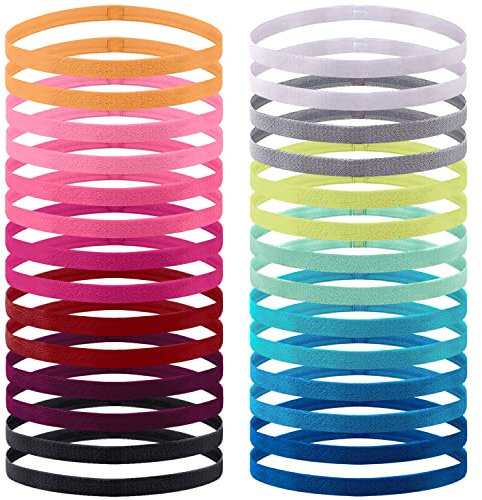 Duufin 28 Stück Sport Haarband Anti-Rutsch Sport Stirnbänder Dünn Elastische Haarbänder für Damen Herren Yoga Fitness, 14 Farben