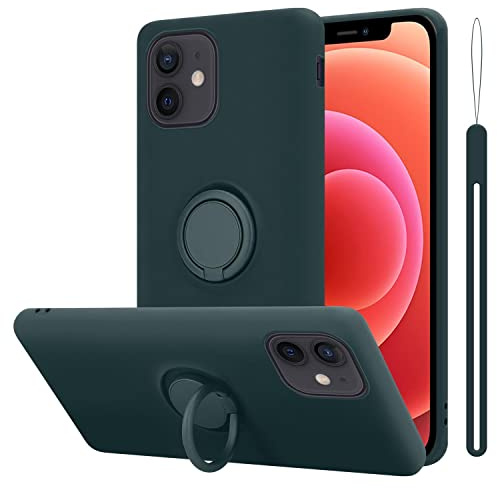 Cadorabo Hülle kompatibel mit Apple iPhone 12 MINI Schutzhülle TPU Silikon Case Liquid Design mit Ring Slim Kratzfest Liquidsilikon Microfaser Case Hülle für iPhone 12 MINI in Grün