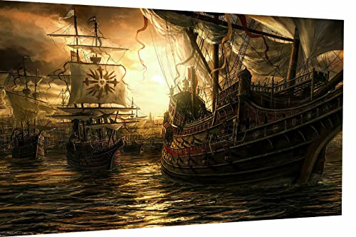 Magic Canvas Art Piraten Schiff Kapitän Leinwandbild 1- teilig Hochwertiger Kunstdruck Wandbilder – B8127, Größe: 120 x 80 cm