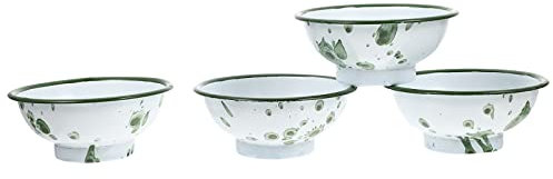 Cabilock Old- Fashioned Yellow Ice Flower High- Footed Rice Bowl Thickened Retro Enamel Bowl (10cm 4pcs)