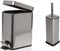 FINE STAR 5L Slim Pedal Bin Square Toilet Brush Holder Bathroom Set Rectangular Removable Bucket Trash Recycling Bin (Chrome 5 L Bin + Brush Holder)
