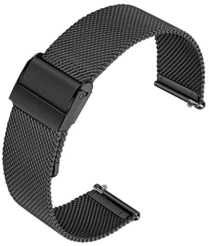 Lahviuu Bracelet de Montre Metal pour Homme Femme,Bracelet de Montre pour Montre Connectée et Montre Traditionnelle Dégagement Rapide Double Boucle 22mm Noir
