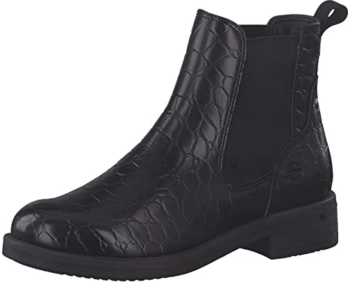 Tamaris Damen Chelsea Boots, Frauen Stiefeletten,TOUCHit-Fußbett,uebergangsstiefel,Schlupfstiefel,flach,Boots,Stiefel,Black Croco,42 EU