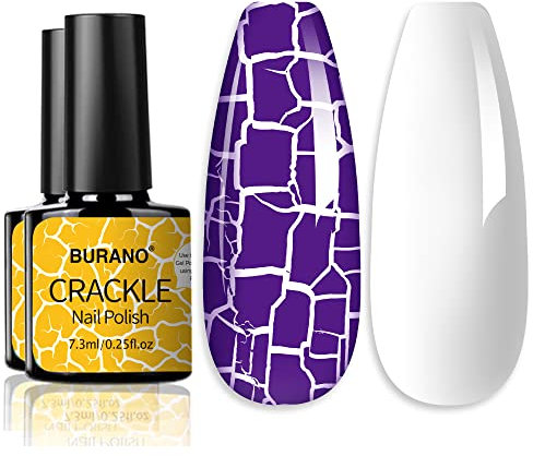 BURANO Crackle Gel Nagellack, Cracked Nagellack Weiß Gel Nagellack 2 Flaschen Set Air Dry (Lila)