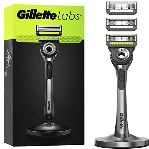 Gillette Labs mit Peelingstange, Gillette Herrenrasierer, 1 Griff, 3 Klingen, mit magnetischer Premium-Halterung