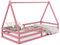 IDIMEX Letto a casa SILA in pino massiccio, bellissimo letto Montessori in 90 x 200 cm, lettino stabile con protezione anti-caduta e tetto rosa