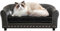 Yoonnie room Hundesofa, Welpenbett, Katzensofa, Katzencouch, Haustiersofa, Hundesessel, kleines Haustierbett mit Kupfernagel und Holzrahmen, Lederstoff und Kissen, für kleine Tiere (schwarz)