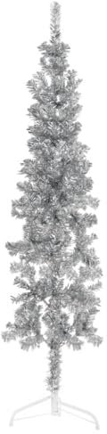 vidaXL Slim Artificial Half Christmas Tree with Stand Silver 150 cm