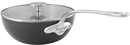 Mauviel M'Stone 3 Poêle de chef antiadhésive anodisée dure avec couvercle en verre et poignées en acier inoxydable moulé, 2 l, fabriquée en France