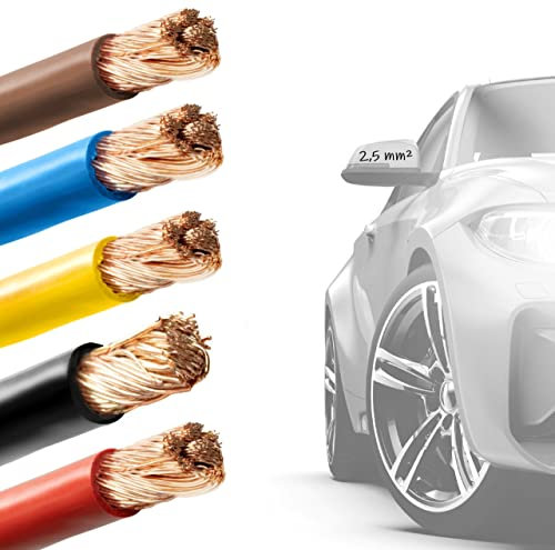 EBROM FLRY 2,5mm2 Fahrzeugleitung KFZ Leitung in 5 Farben in Wunschlänge: braun - blau - gelb - schwarz -rot, Querschnitt 2,5 mm² (mm2) - flexibel 90 ± 5 Shore 99,99% Kupfer Mantel PVC FLRy je 1m